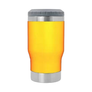 Copo Térmico Porta Long Neck - Amarelo - 2 Tampas 420ml - Fundo Abridor de Tampa