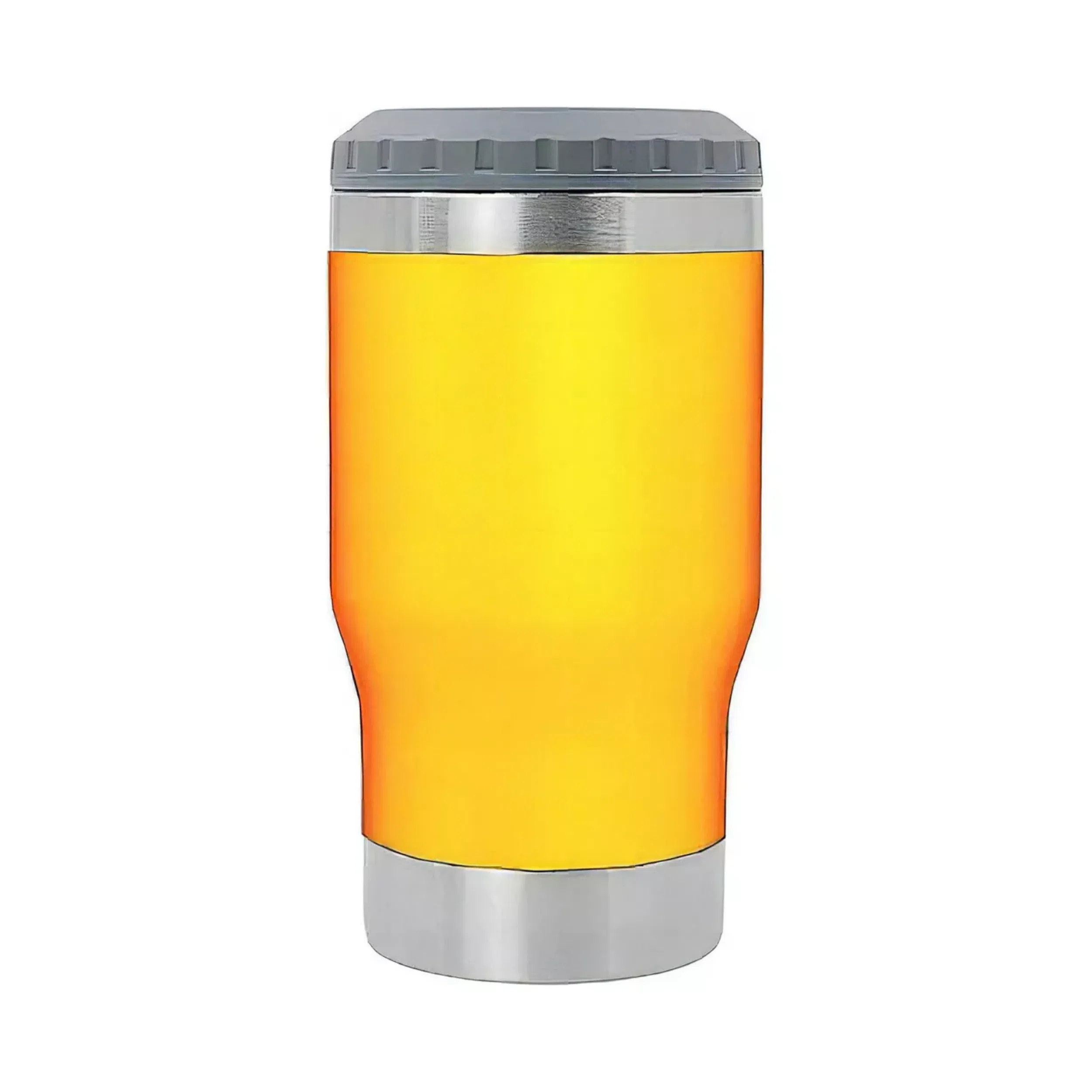 Copo Térmico Porta Long Neck - Amarelo - 2 Tampas 420ml - Fundo Abridor de Tampa