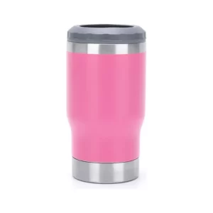 Copo Térmico Porta Long Neck - Rosa - 2 Tampas 420ml - Fundo Abridor de Tampa
