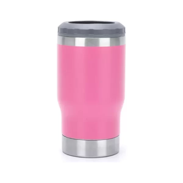 Copo Térmico Porta Long Neck - Rosa - 2 Tampas 420ml - Fundo Abridor de Tampa