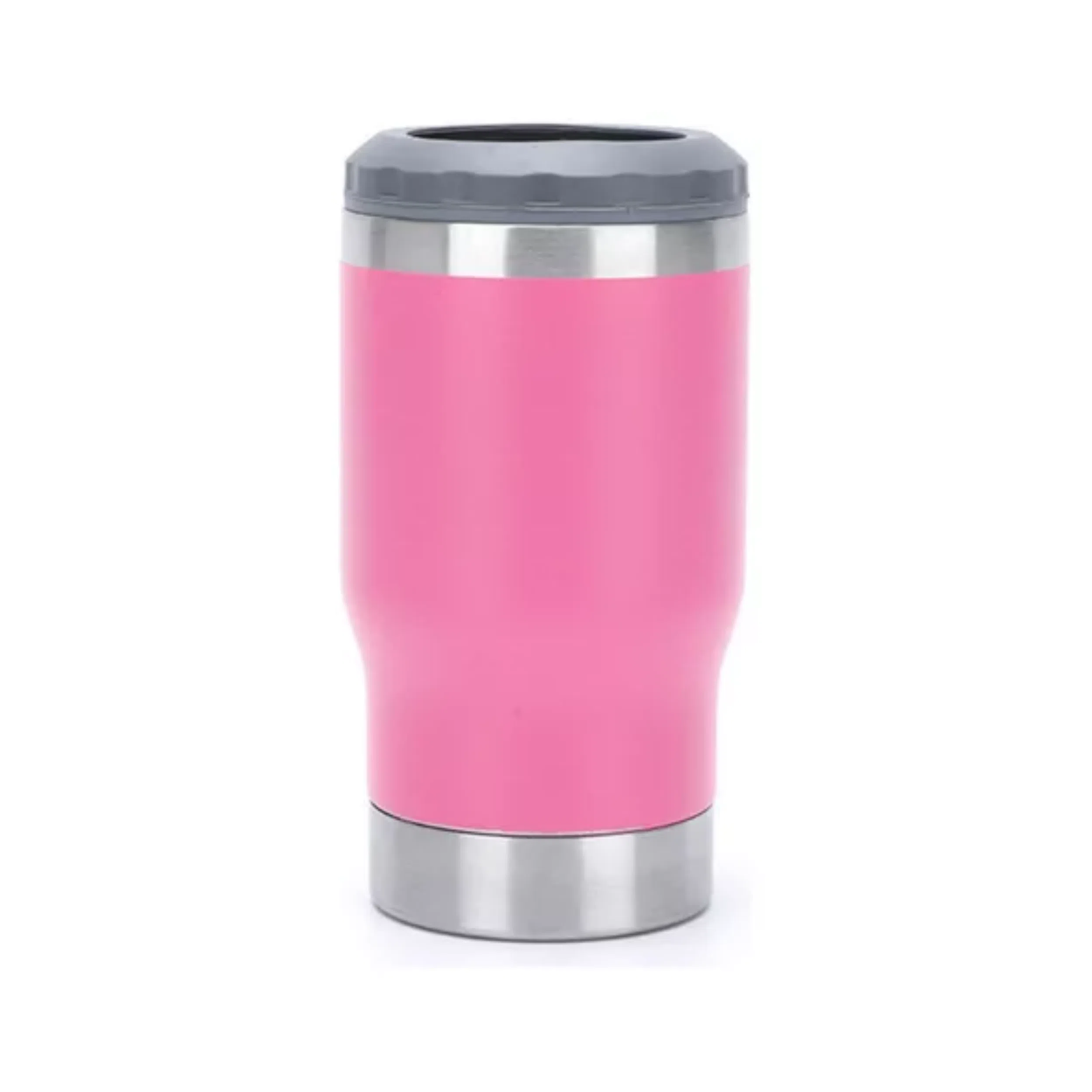 Copo Térmico Porta Long Neck - Rosa - 2 Tampas 420ml - Fundo Abridor de Tampa