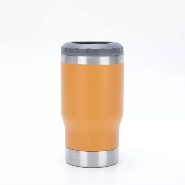 Copo Térmico Porta Long Neck - Laranja - 2 Tampas 420ml - Fundo Abridor de Tampa