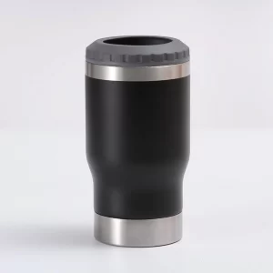 Copo Térmico Porta Long Neck - Preto - 2 Tampas 420ml - Fundo Abridor de Tampa